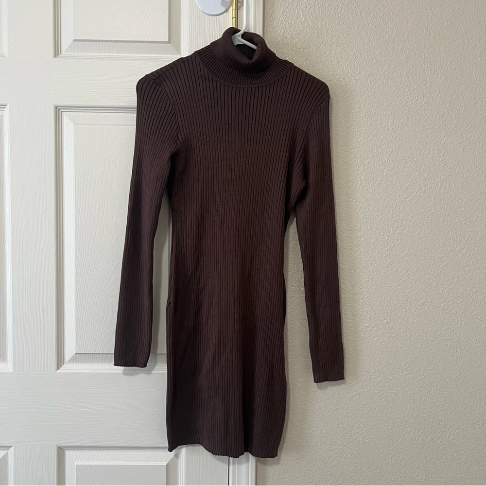 Wild Fable Brown Ribbed Turtle Neck Dress - Medium